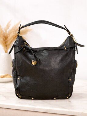 Coach Black Pebbled Leather Shoulder Bag | Gold Hardware | Classic Hobo Style